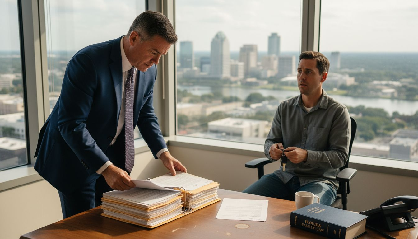 Attorney advising client in Florida law office