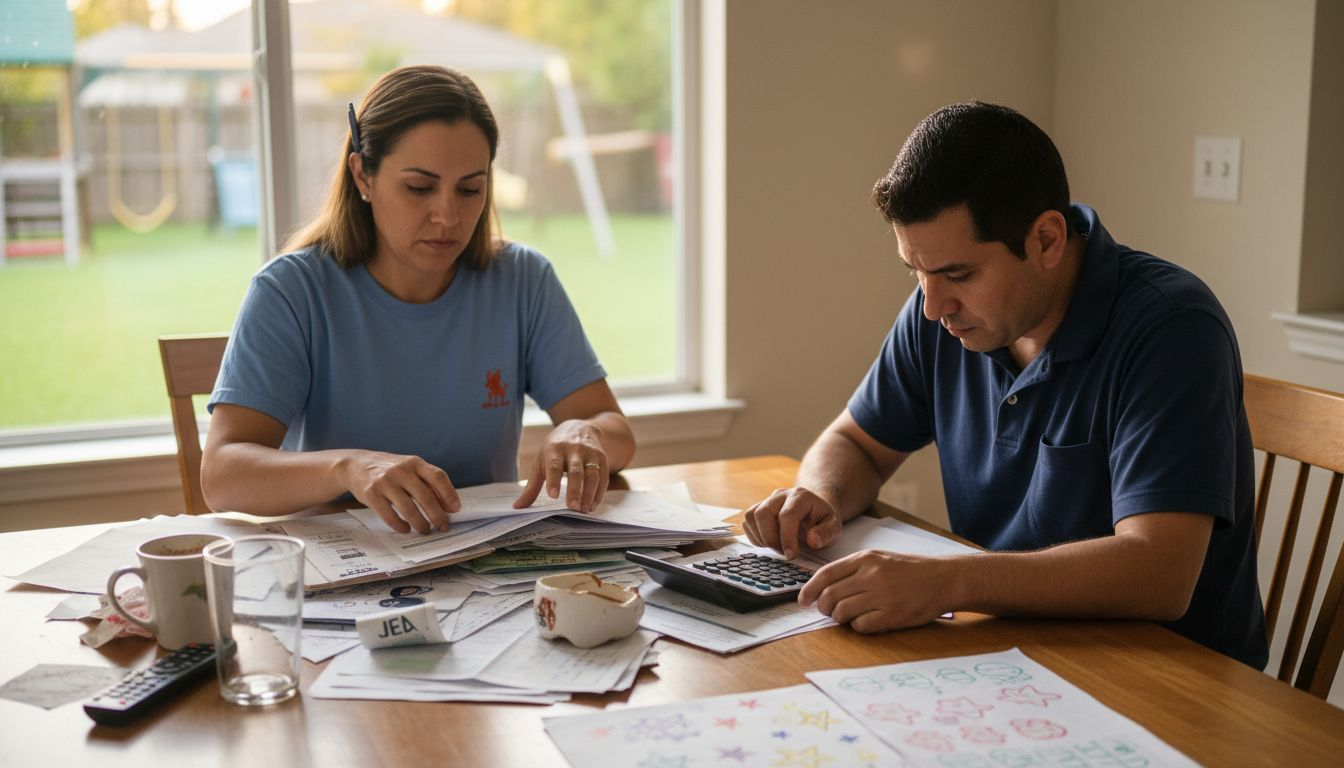 Florida family reviewing bills at kitchen table