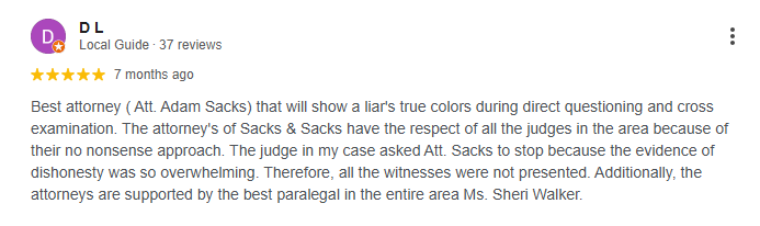 Adam Sacks Jacksonville family law attorney 5-star Google client review