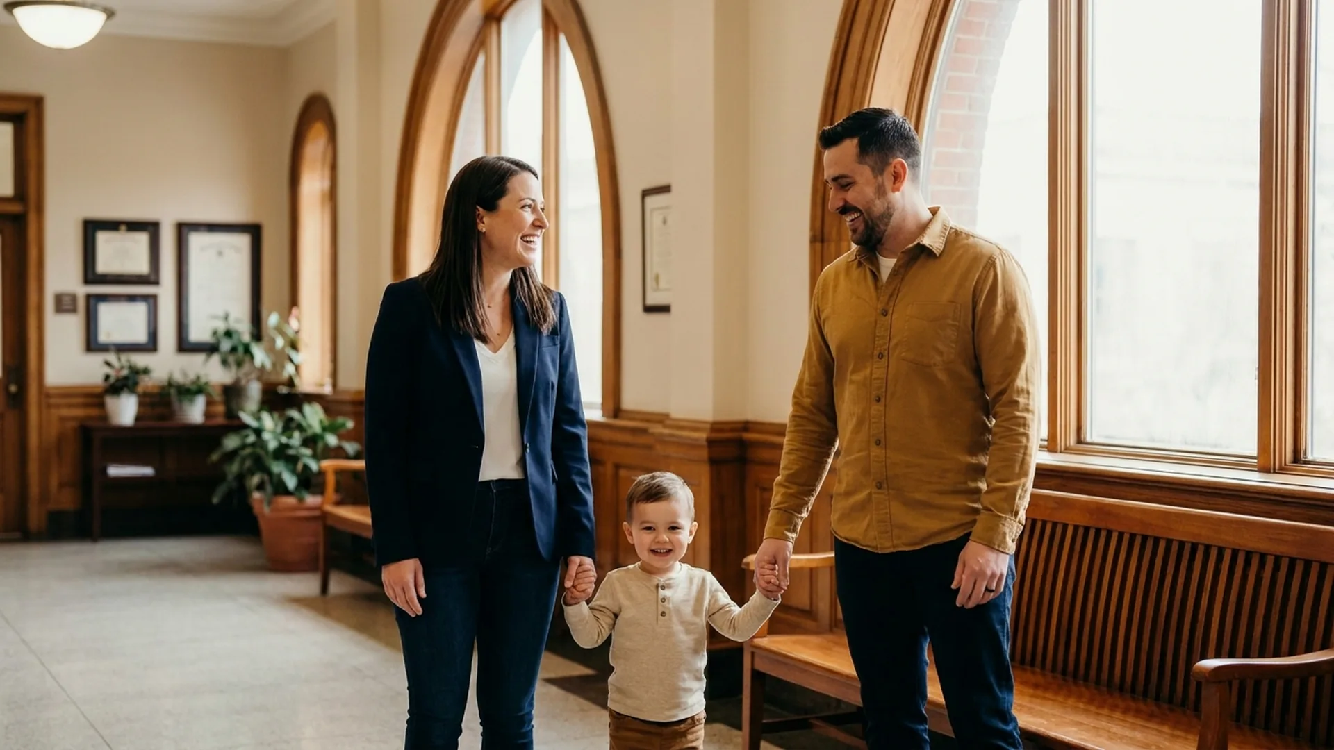 Family with young child after finalizing a Florida adoption