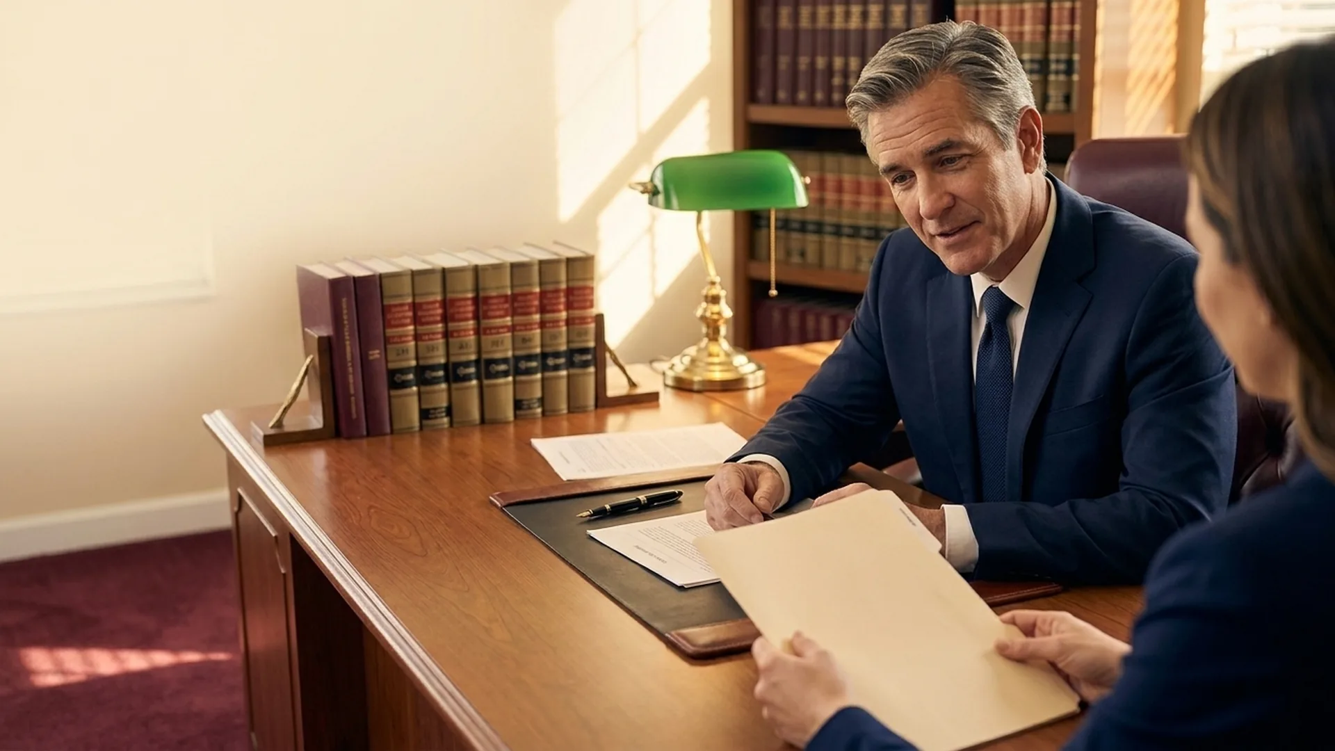 Jacksonville attorney Adam Sacks reviewing a restraining order petition with a client