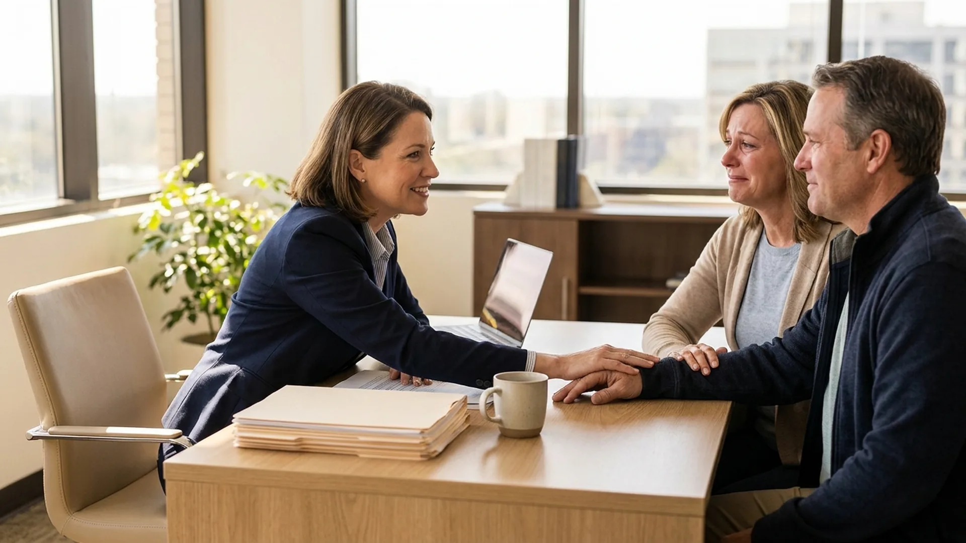 Jacksonville Chapter 7 bankruptcy attorney reassuring a relieved couple during a consultation