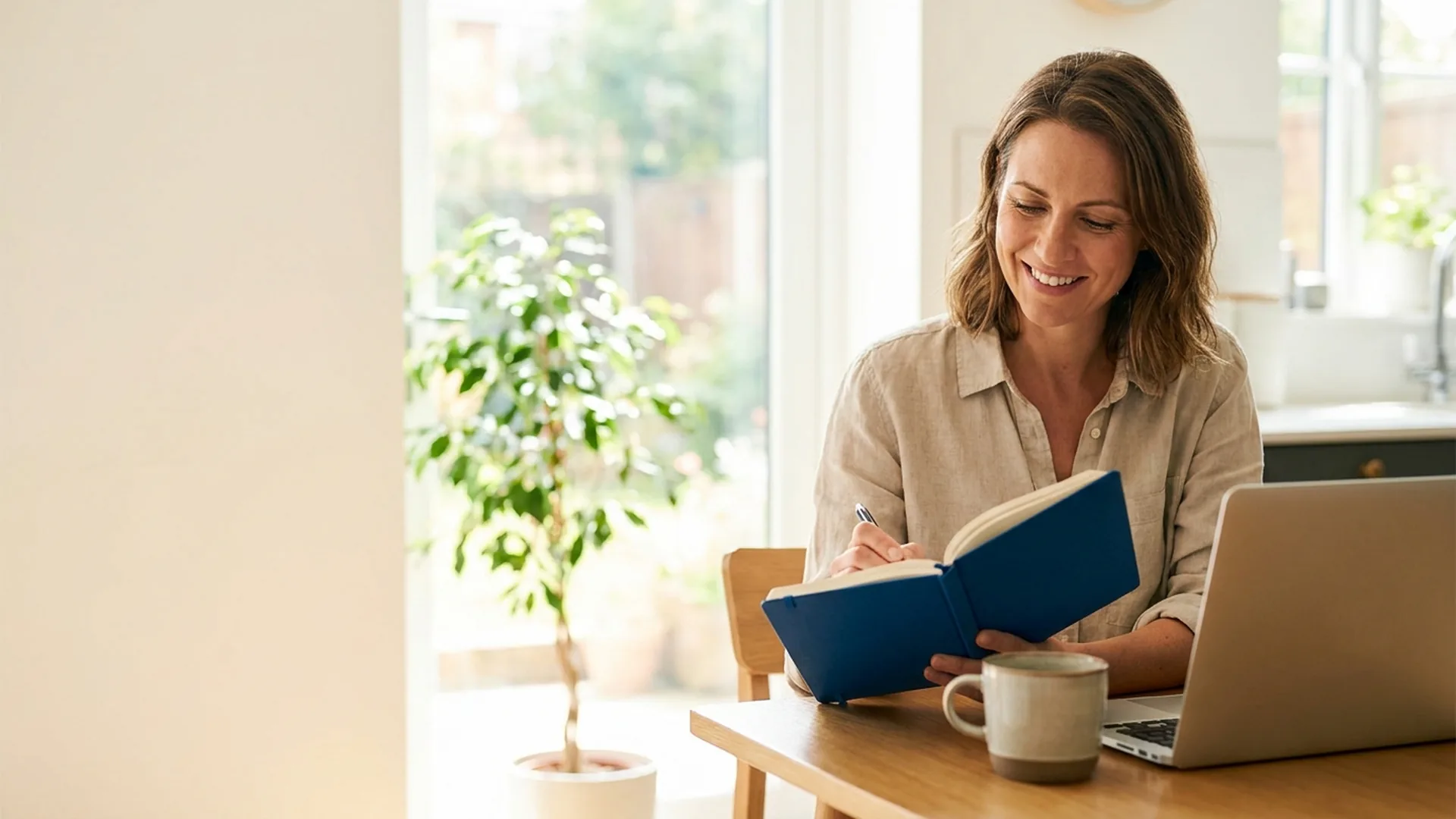 Woman planning her finances in a notebook, rebuilding credit after bankruptcy