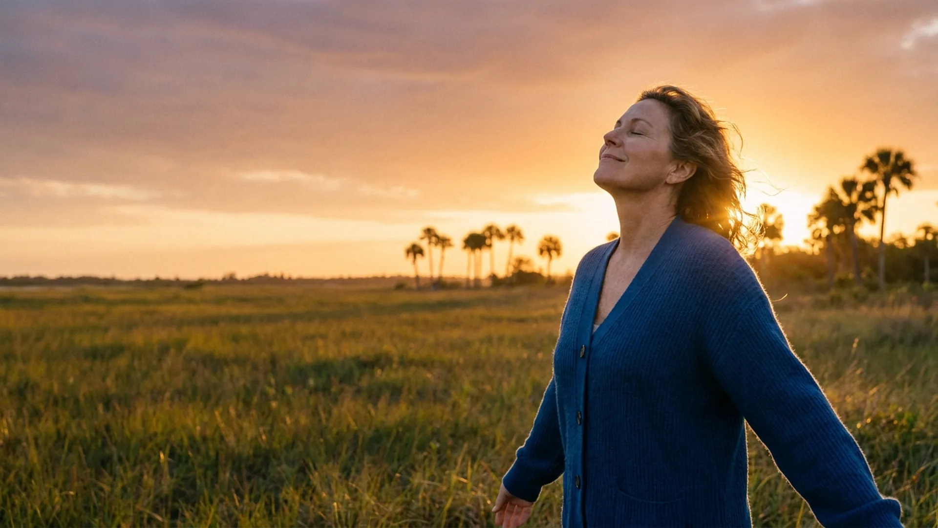 Woman at golden-hour sunrise feeling relief after a bankruptcy fresh start