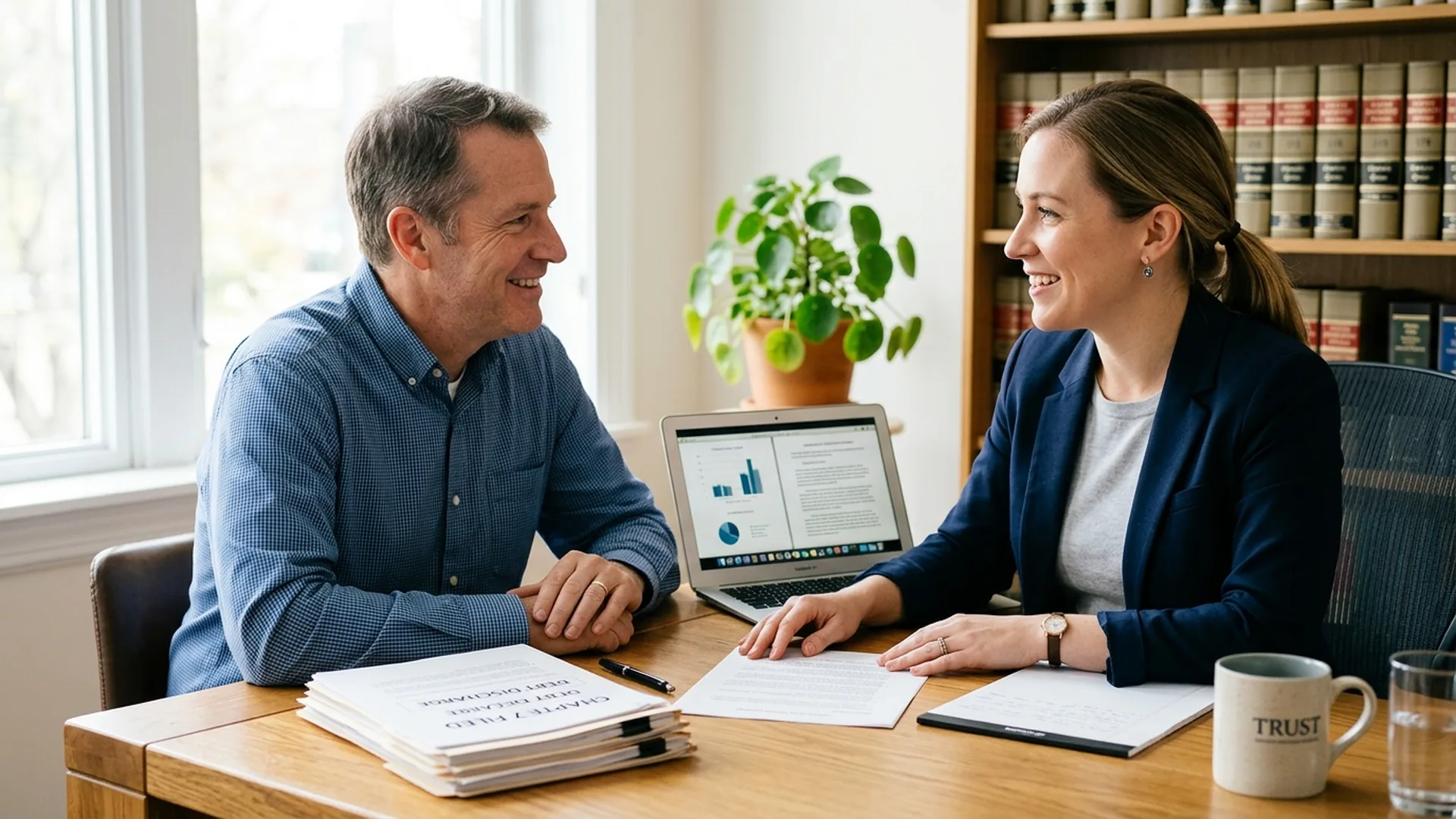 Jacksonville bankruptcy attorney meeting with a client across a desk in a law office